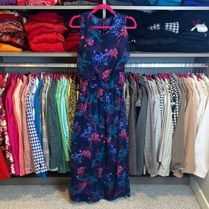 Du Jour navy/pink floral sleeveless elastic waistband lined maxi dress XS NWOT